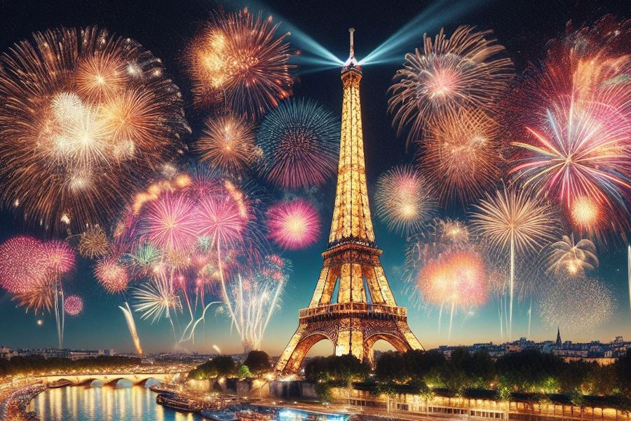 Feu d'artifice sur la Tour Eiffel à Paris
