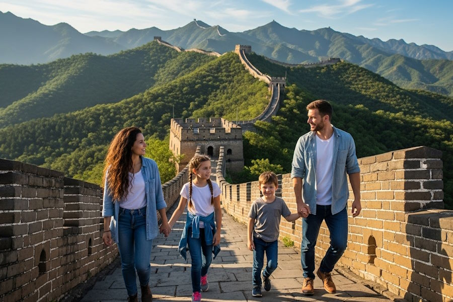Famille sur la grande muraille de Chine